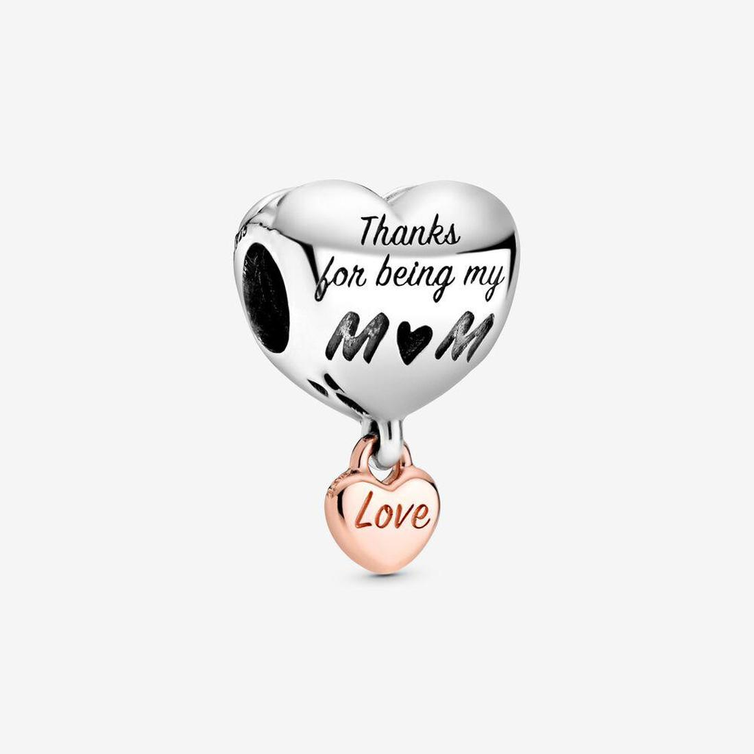 

Authentic 925 Silver Beads Bracelets Love You Mom Heart Charm Slide Bead Charms Fits European Pandora Style Jewelry Bracelets Murano, Bronze;silver