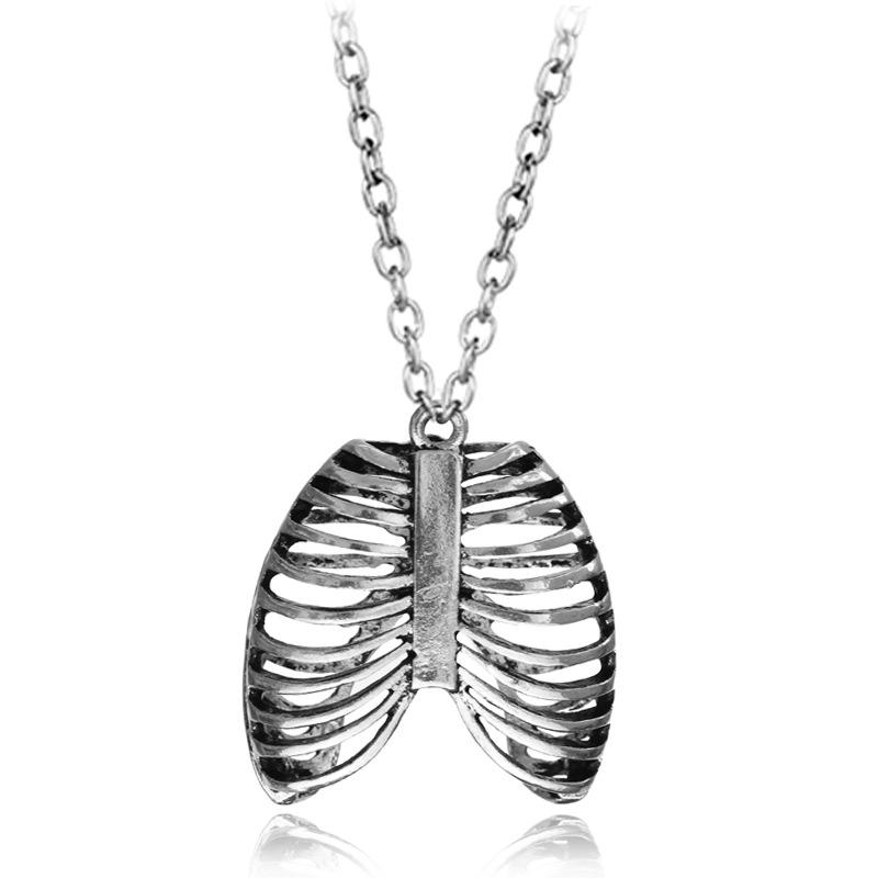 

Pendant Necklaces Gothic Vintage Rib Cage Necklace Anatomical Skeleton Heart Goth Punk Unique Retro Jewelry For Men/Women