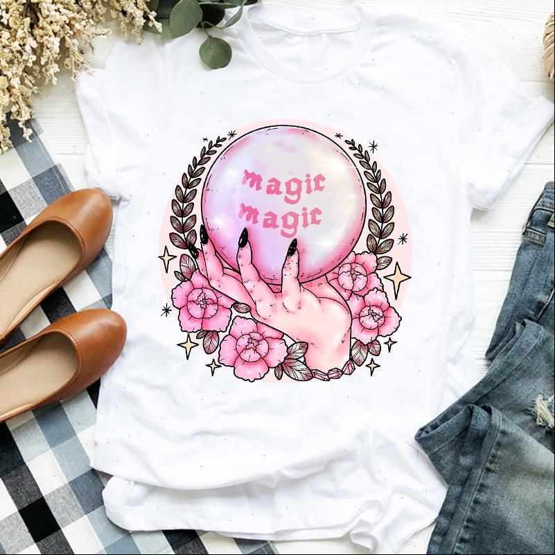 

women lady witch floral flower 90s halloween thanksgiving print womens clothes shirt t tee for tshirt female graphic, White