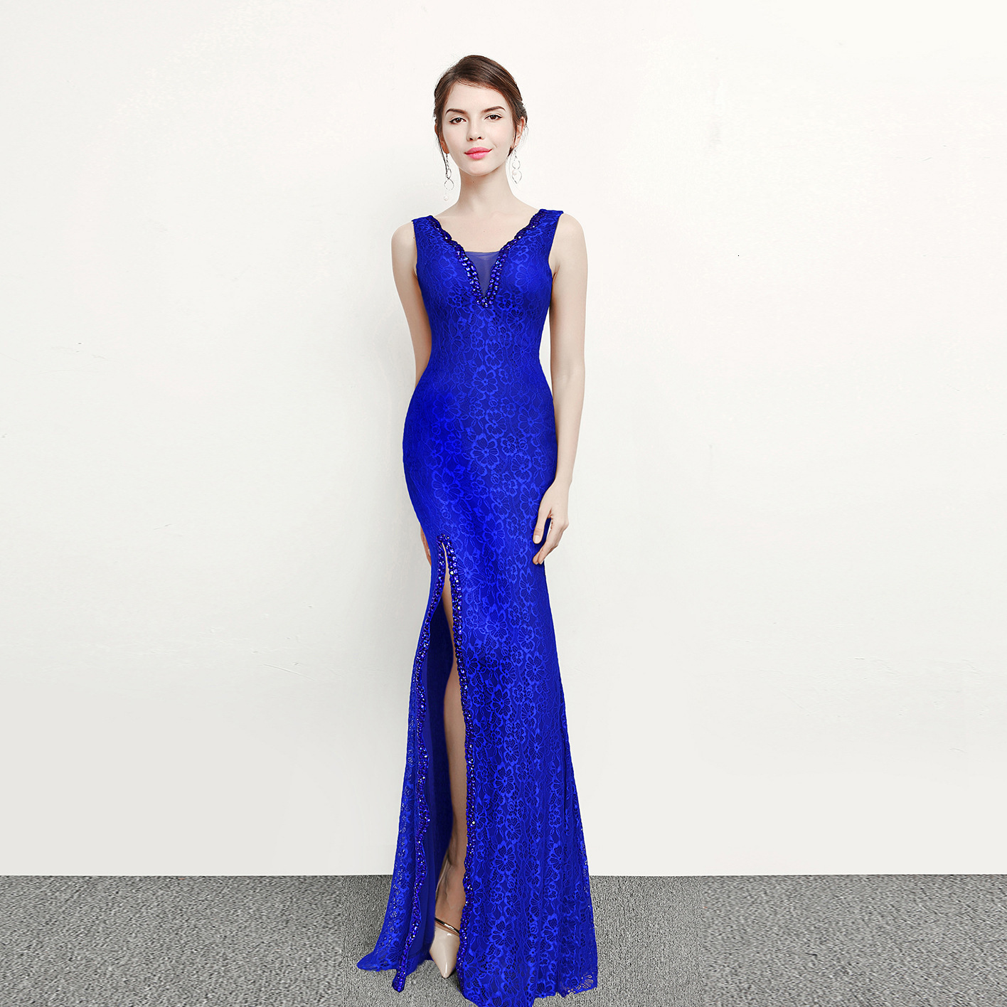 

Women Chinese Style Evening Party Dresses Bridal Toast Wedding Gown Fashion Slim Annual Meeting Split Cheongsam Dress Qvze, Black