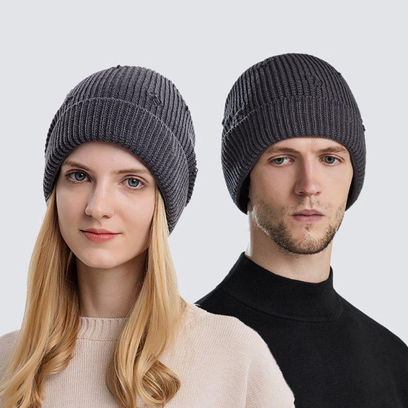 

Berets Soft Warm Slouchy Beanie Cap Unisex Winter Personalized Hole Distressed Crochet Ski Solid Color Baggy Slouch Hat