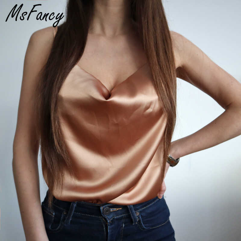 

Msfancy Summer Satin Camisole Women White Sleeveless Tops Mujer Sexy Strap Basic Tops 210604, Champagne