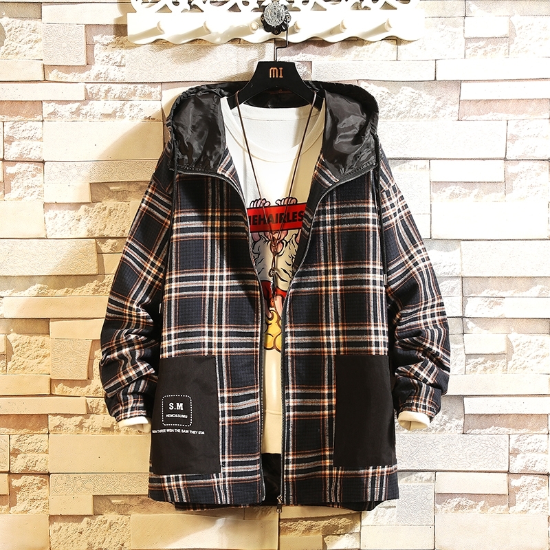 

2021 New Arrived Punk Plaid Hoodie Sweatshirt Men's Flannel Style Hip Hop High Street Casual Cardigan Long-sleeved Xy1c, 6689 2