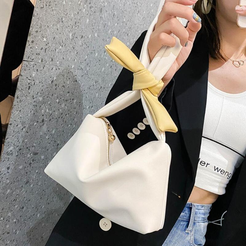 

Contrast color Bow Tote bag 2021 New Quality Soft PU Leather Women's Designer Handbag High capacity Shoulder Bags Underarm bag, Blue