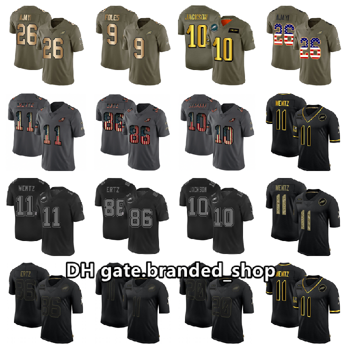 

Philadelphia Eagles men Miles Sanders Carson Wentz DeSean Jackson Foles Retro Flag Black Golden Salute To Service Limited Jersey, Black;red