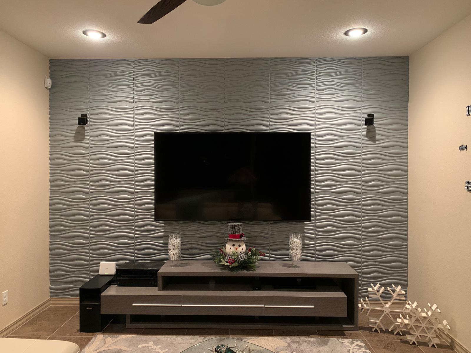 Art3d 50x50cm Grey Wall Panels PVC Wave Board Textured Soundproof for Living Room Bedroom (Pack of 12 Tiles)-image-728438809