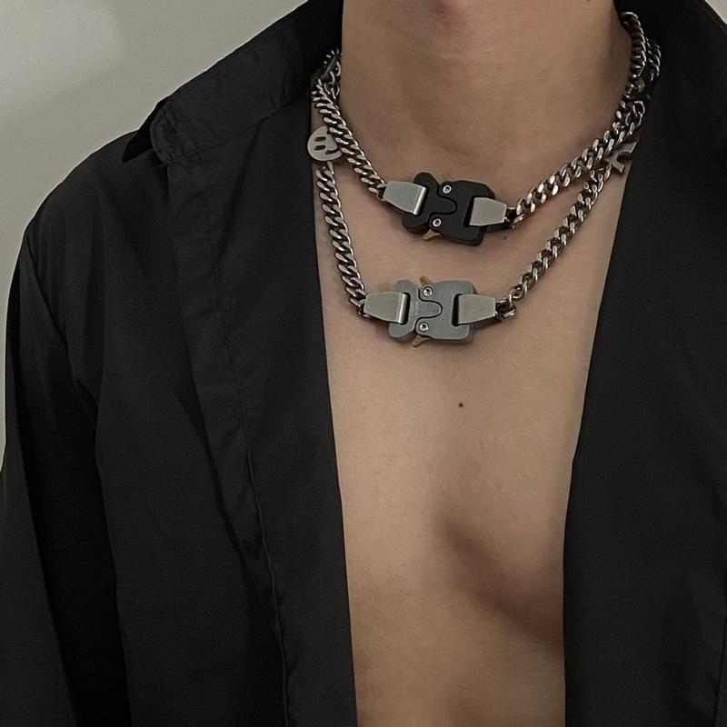 

Chains High Street Hip Hop Punk Necklaces For Men Retro Chain Metal Safety Buckle Design Y2K Rock Jewelry As Gift, Silver