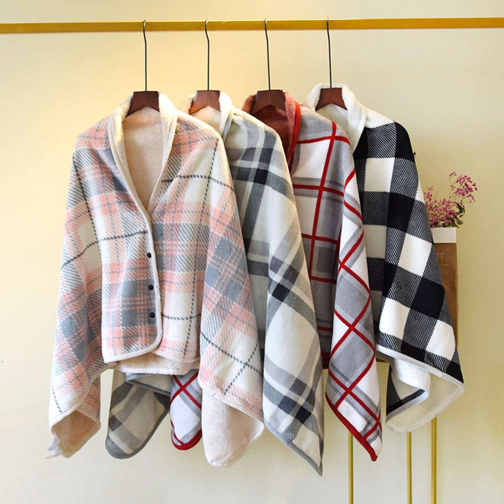 

Plaid shawl in winter rectangular with thickened flannel multi-purpose office warm nap blanket, Blue;gray
