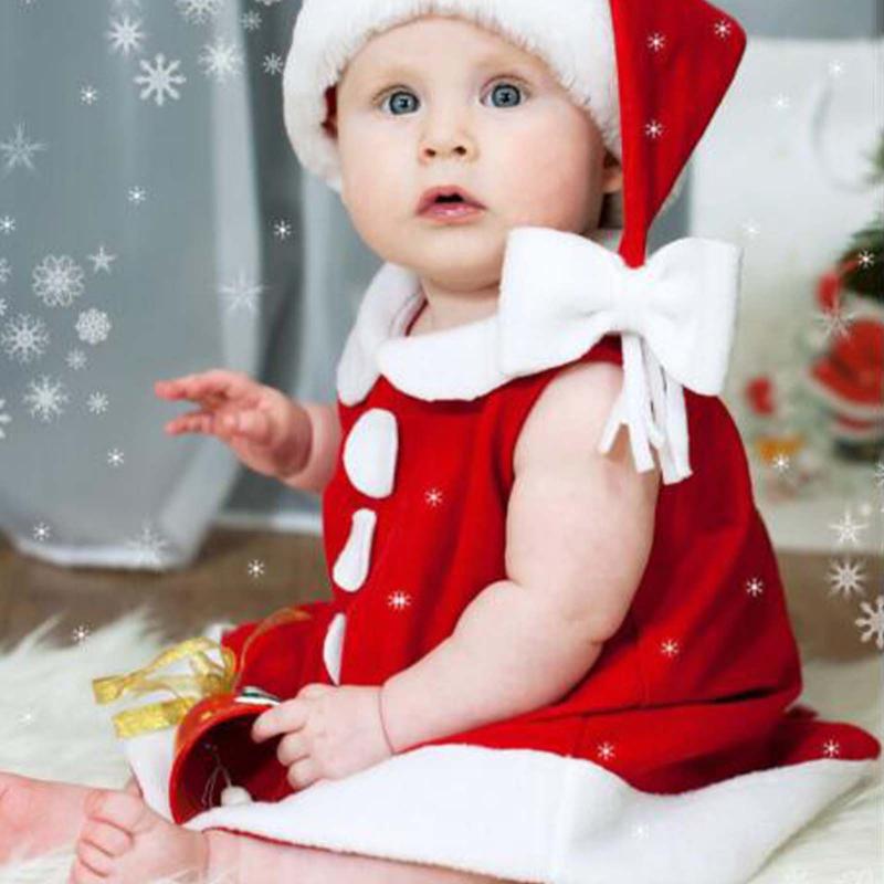 

Clothing Sets 2022 Autumn Winter Baby Girl Clothes Plush Christmas Dress And Hat With Bow Two-piece Suit For Born Outfits, Red