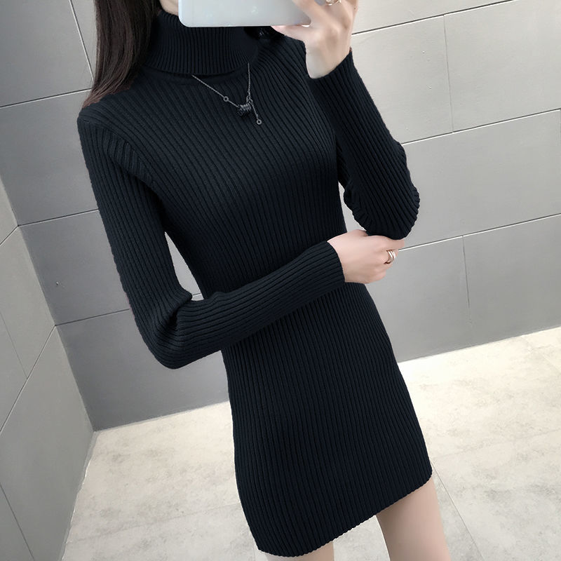 

2021 New Women Sweater Turtleneck Knitted Fashion Long Sleeve Slim Package Hip Winter Lady Solid Pullover Jumper Mini Es Hrlh, Bean green