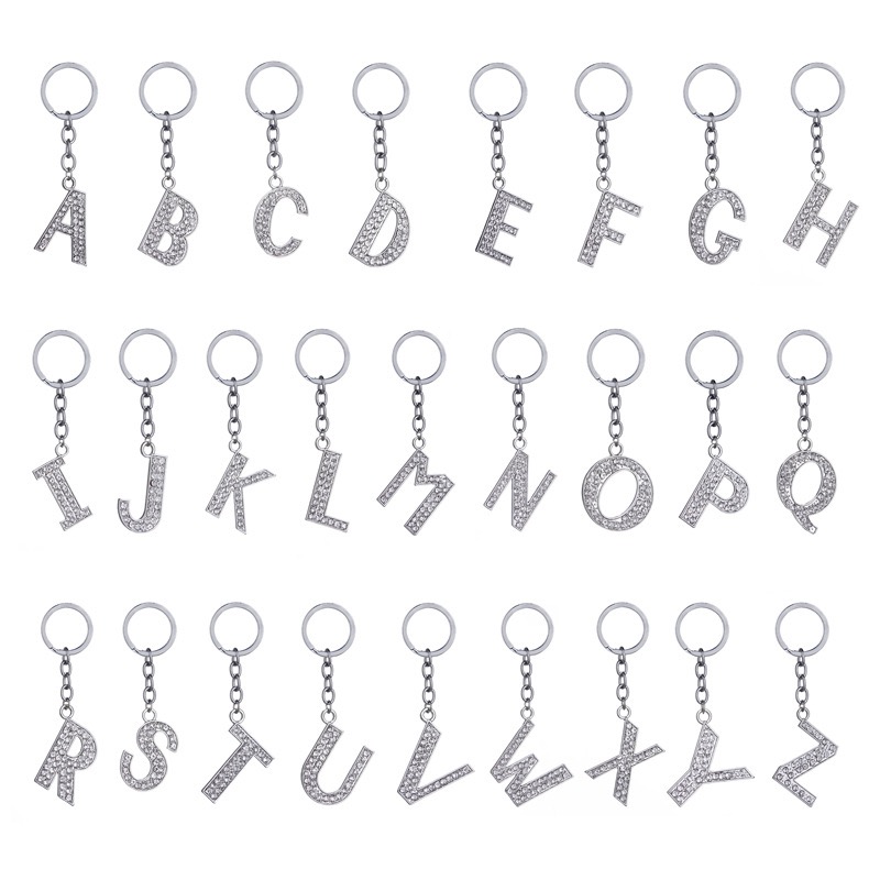 

26 A to Z Crystal English Letters Initial Keychain Key Rings Holders Bag Pendant charm Fashion Jewelry Gift, Silver
