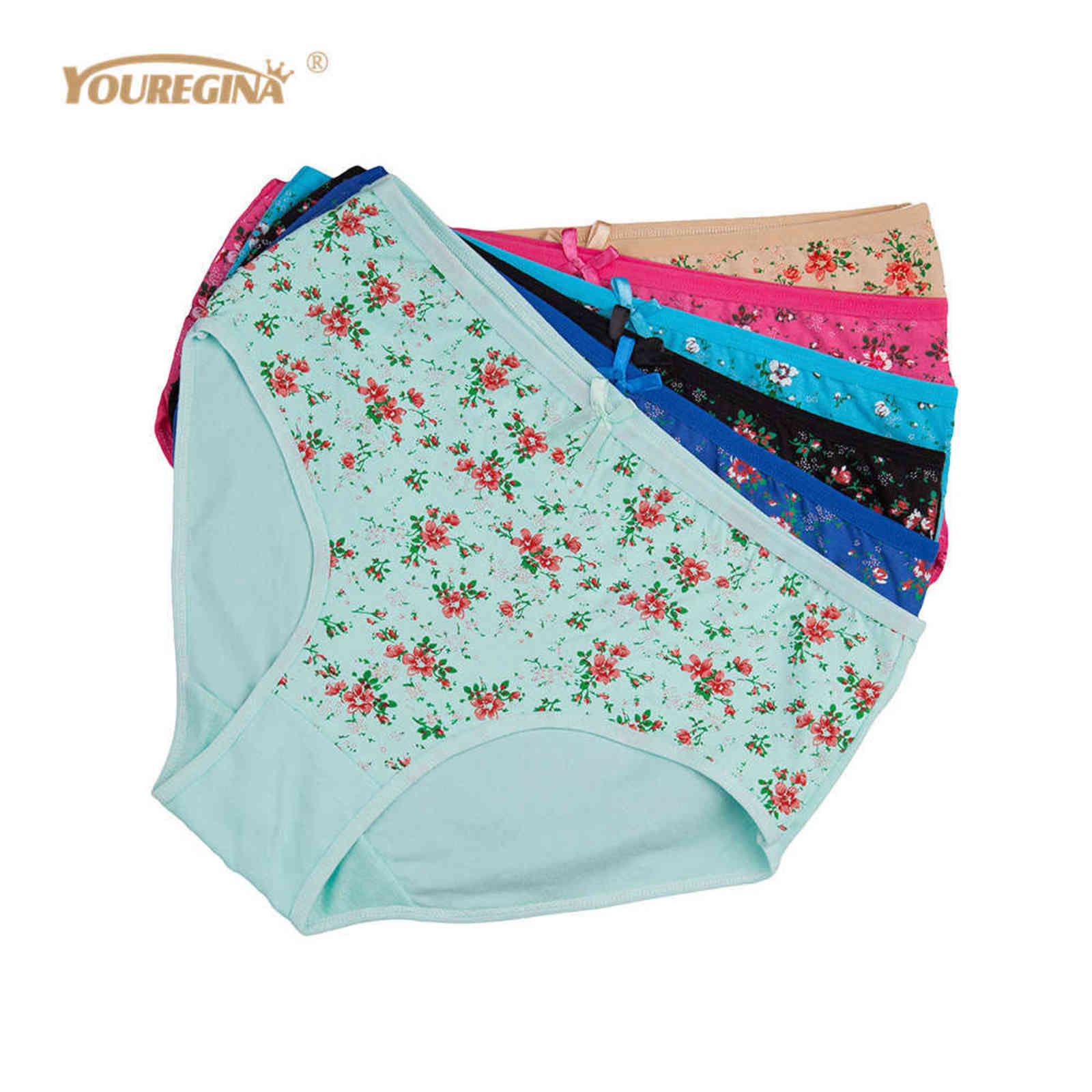 

YOUREGINA Women Panties Cotton Plus Size High Waist Print Panties Women's Floral Lingerie Briefs Ladies Under Wear 6pcs/set 211109, 6fc9212