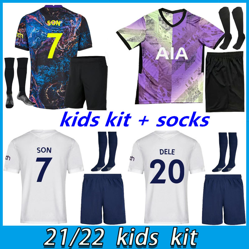 

Kids Kit with socks 21 22 DELE SON BALE KANE soccer jersey HOJBJERG BERGWIJN LO CELSO SPURS 2021 2022 child football shirt uniforms set boys suit