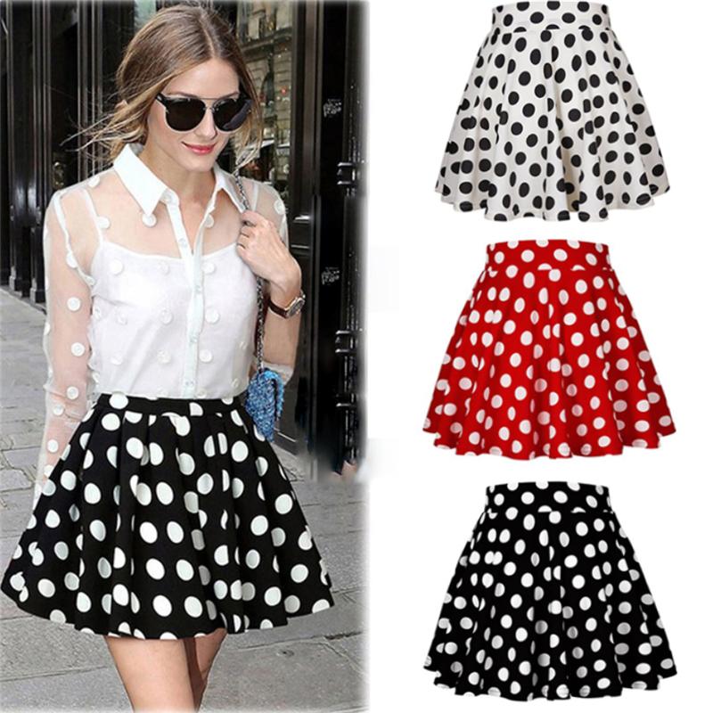 

Skirts Women Fashion Chic Polka Dot Print Mini Skirt 2021 Summer Ladies A-line High Waist Casual Streetwear Jupe Femme, Black