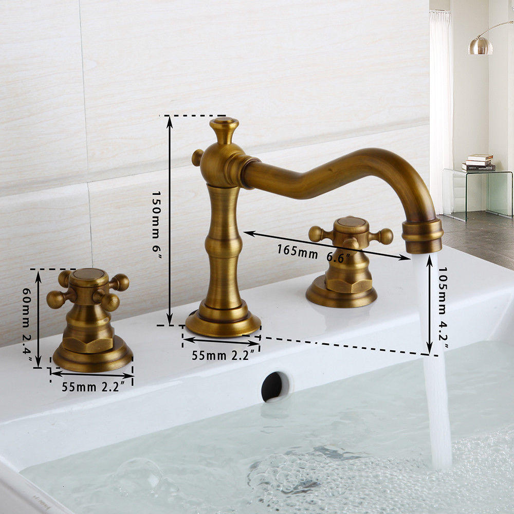 

Bathroom Sink Faucets Antique Brass & Kitchen Basin Mixer Tap 2 Handles 3 Pcs Bathtub Matte Black Nickel Gold Ky99