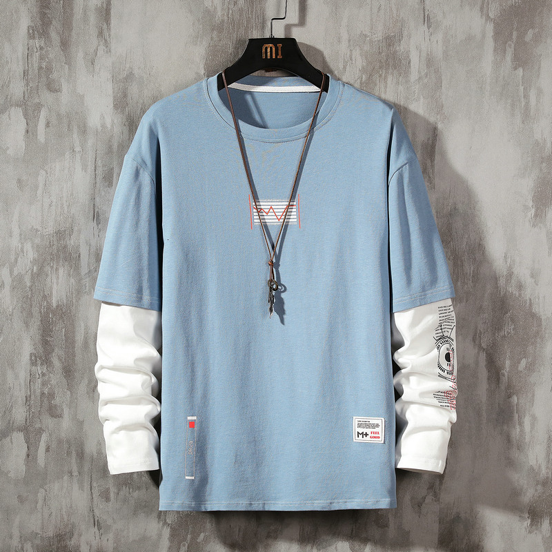 

Long Sleeves Mens Blue White Black Tshirts 2021 New Spring Autumn Clothes Man's Classic T-shirt Top Tees High Quality 0mna, Ds922 2