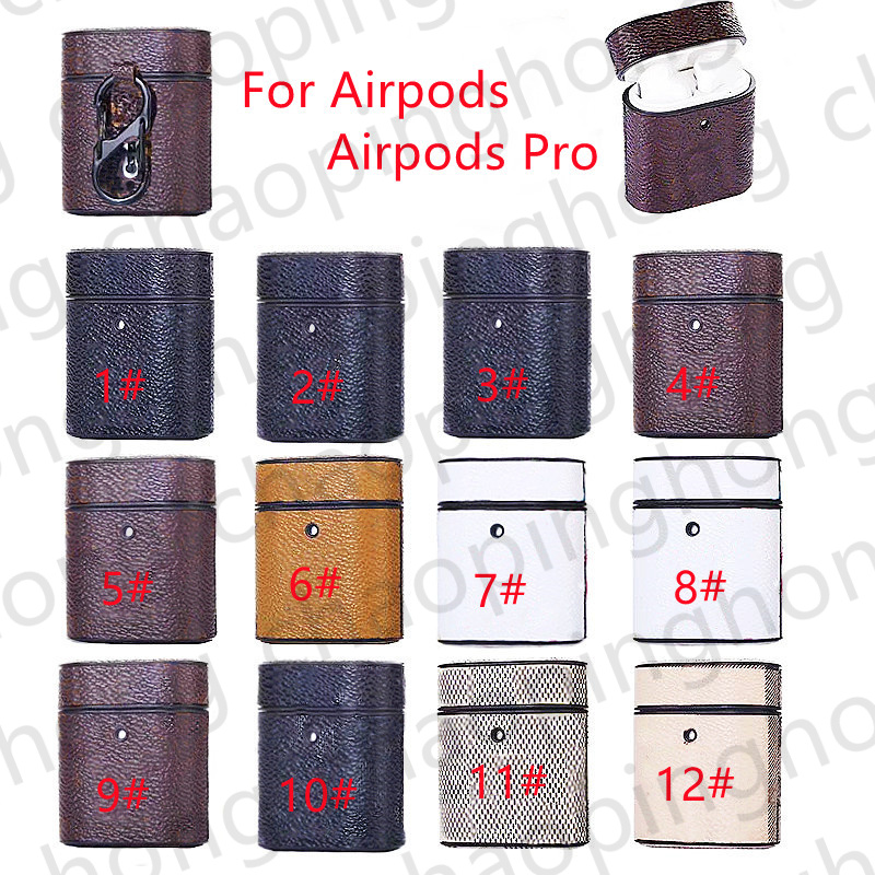 

For Apple Airpods Pro Case Designer Earphone Cases Package Luxury PU Leather Cover With Brown Flower Anti Lost Hook Clasp Keychain+Metal Name