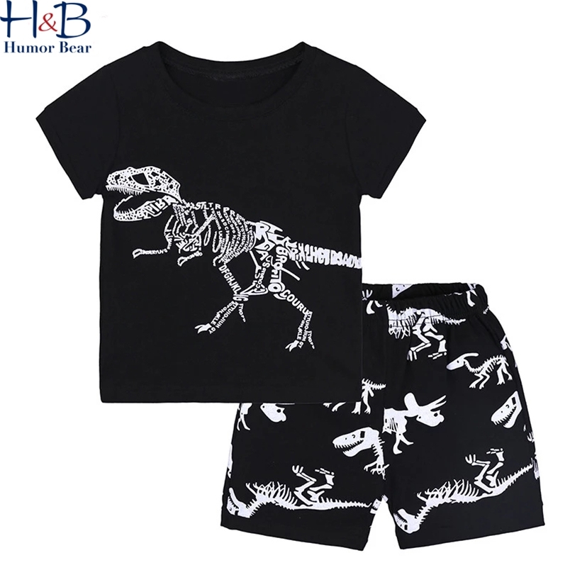 

Summer Boys Clothes Set Short Sleeve Children Pajamas Cartoon Printing Casual Home Sport Suit Cute Kids 210611, Bz2255 black