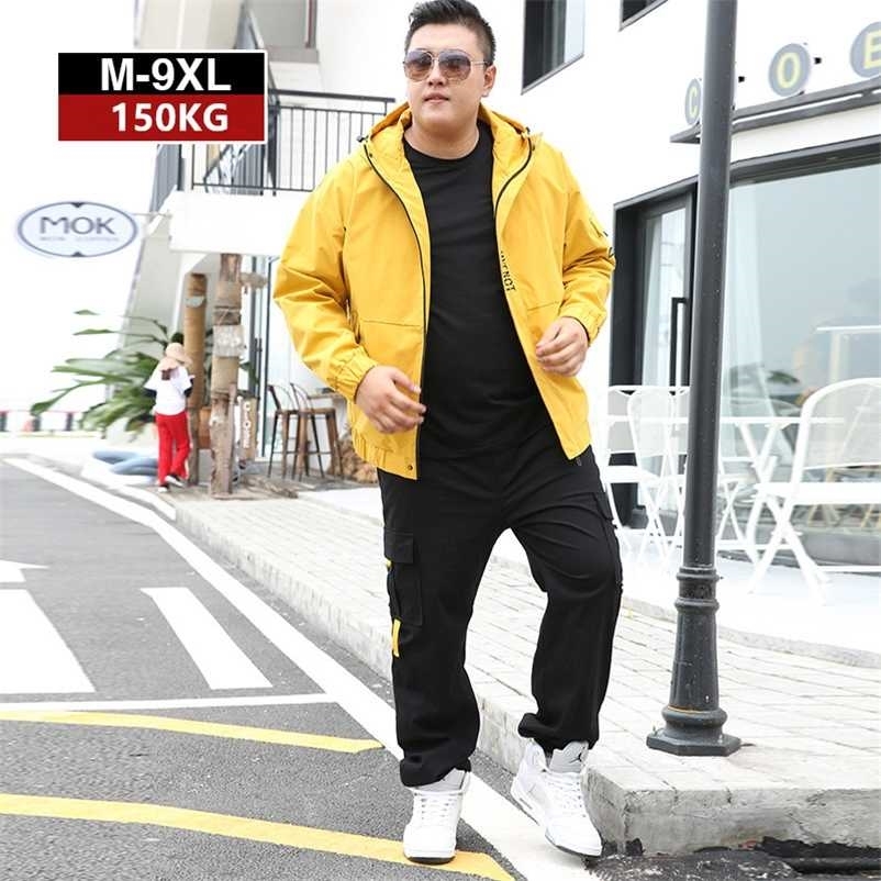 

Tracksuit Men Jacket Hoodies Mens Sports Cargo Pants Tracksuits 2 Piece Set Plus Size 7XL 8XL 9XL Loose Trousers Clothes 211106, Set 5 yellow black