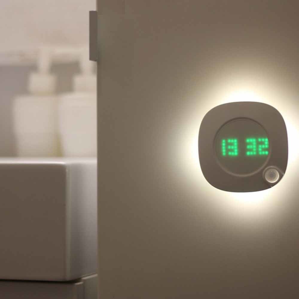

2021 New Infrared Induction Sensor of Intelligent Body Wall Watch Led Night Light Battery Power House Magnetic Clock Lamp to Room Wc Mc7z