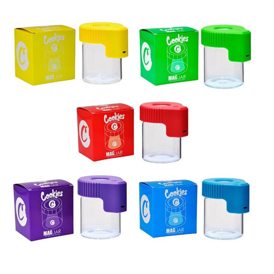 

Cookies LED Light Tobacco Container Rechargeable Medicine Box Glass Cases Jars Dab Wax 155ml Storage Dry Herb Rolling Cigarette Glow MAGa27