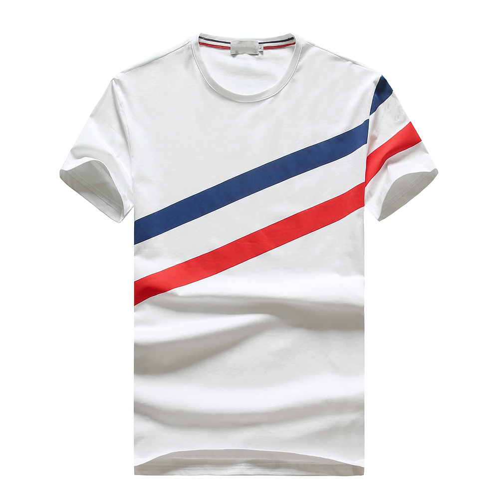 

Fashion striped T shirt summer mens pure cotton breathable boutique round neck short sleeve, White