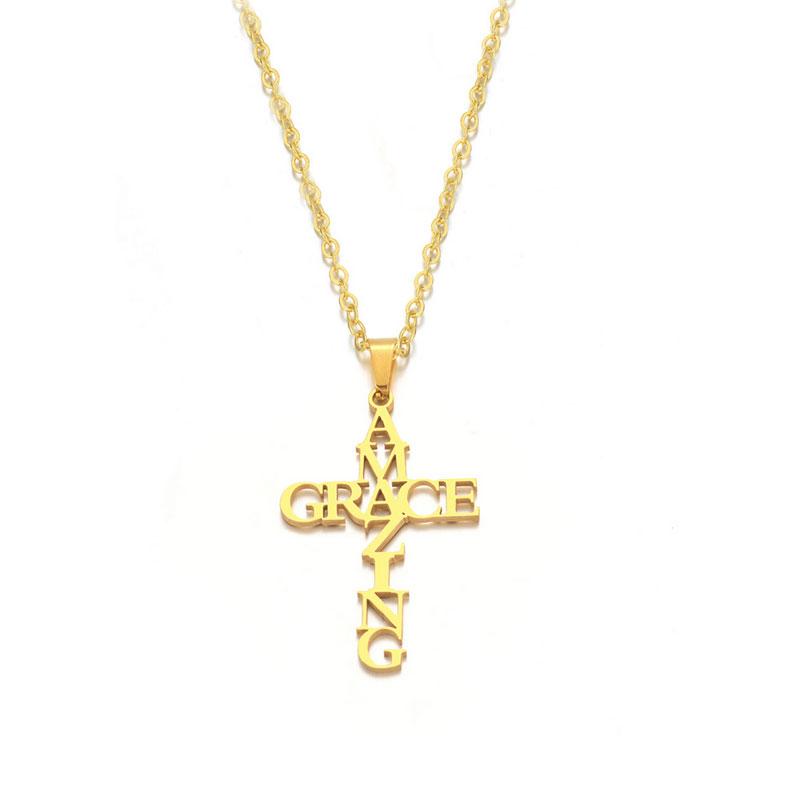 

Chains 1pc Stainless Steel Cross Pendant Necklace Letter Necklaces Amazing Grace Women Men Fashion Jewelry Gift