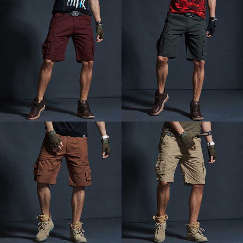 

2021 New Summer Fashion Designer Men High Quality Loose Fit Big Pockets Cargo Half Length Outdoor Casual Shorts Hombre A84k, Red