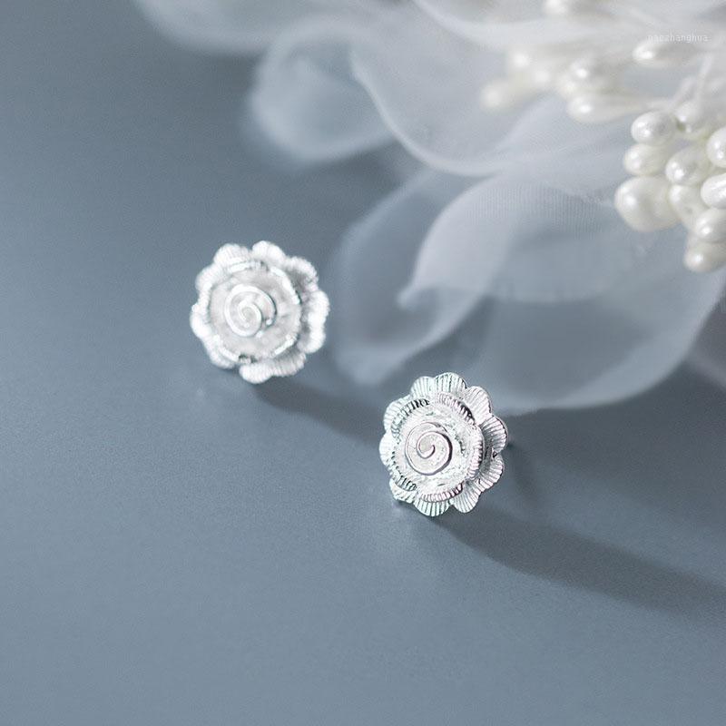 

Stud Rose Flower Earrings S925 Sterling Silver Boho Jewelry Korea Minimalism Broncos Pendientes Charm For Women, Golden;silver