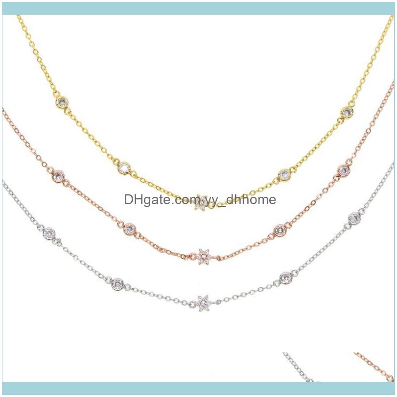 

Chains & Pendants Jewelrychains Grace Cubic Zirconia Cz Tiny Flower Pendent Necklaces Delicate Thin Chain Femme Women Wedding Bridal Necklac
