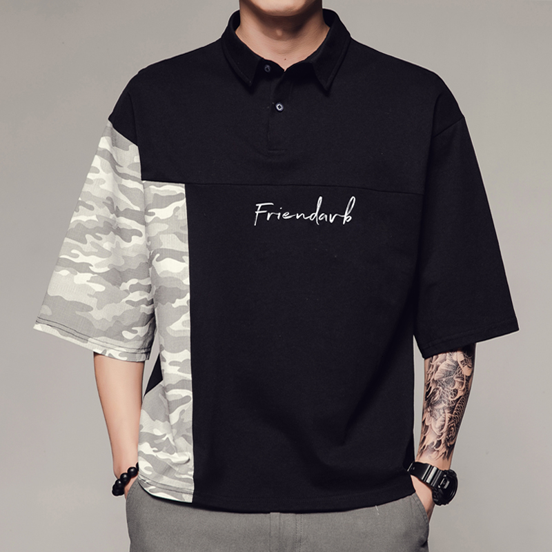 

2021 Two Collections Summer Men's Wear New Japanese Camouflage Patchwork Embroidery Half Sleeve Polo Shirt Men Wvxc, Dark grey