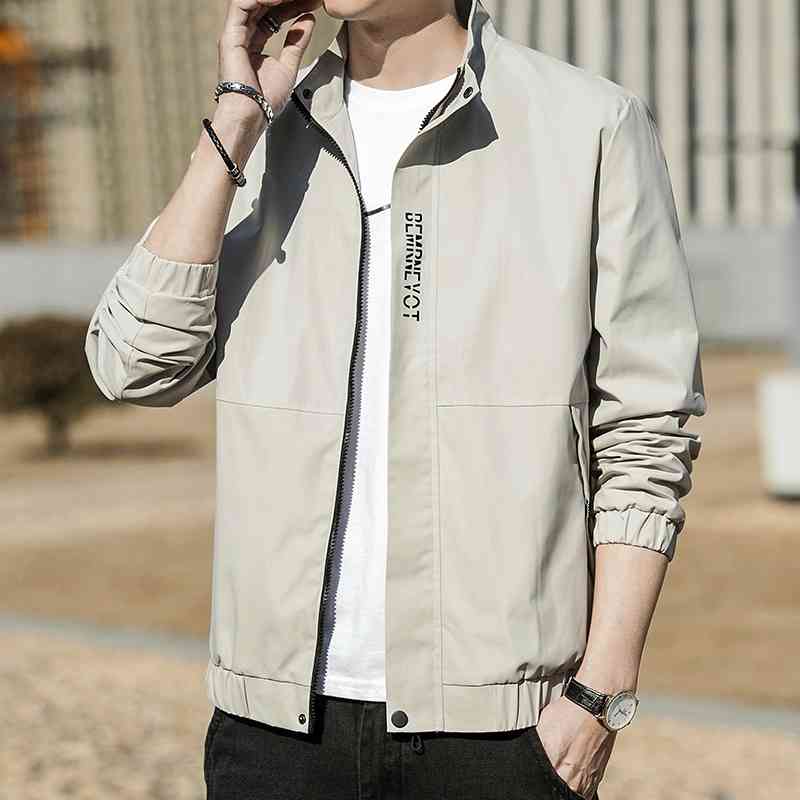 

Men's casual youth fashion Korean thin stand collar autumn jacket men's wear, Black