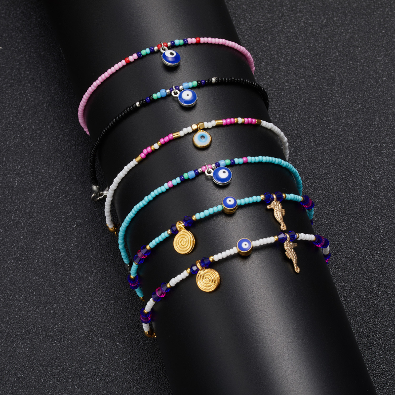 

Cool Ins Style Clolorful Handmade Seedbeads Evil Eye Fatima Hand Charm Bracelet