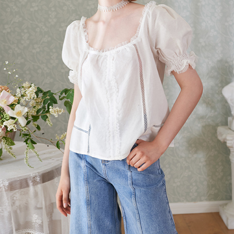 

2021 New Mulheres De Manga Curta Algodo Branco Camisa Vero Slash Neck Do Ombro Sexy Rendas Oco Para Fora Blusa Topos Novo Cwp5, Black