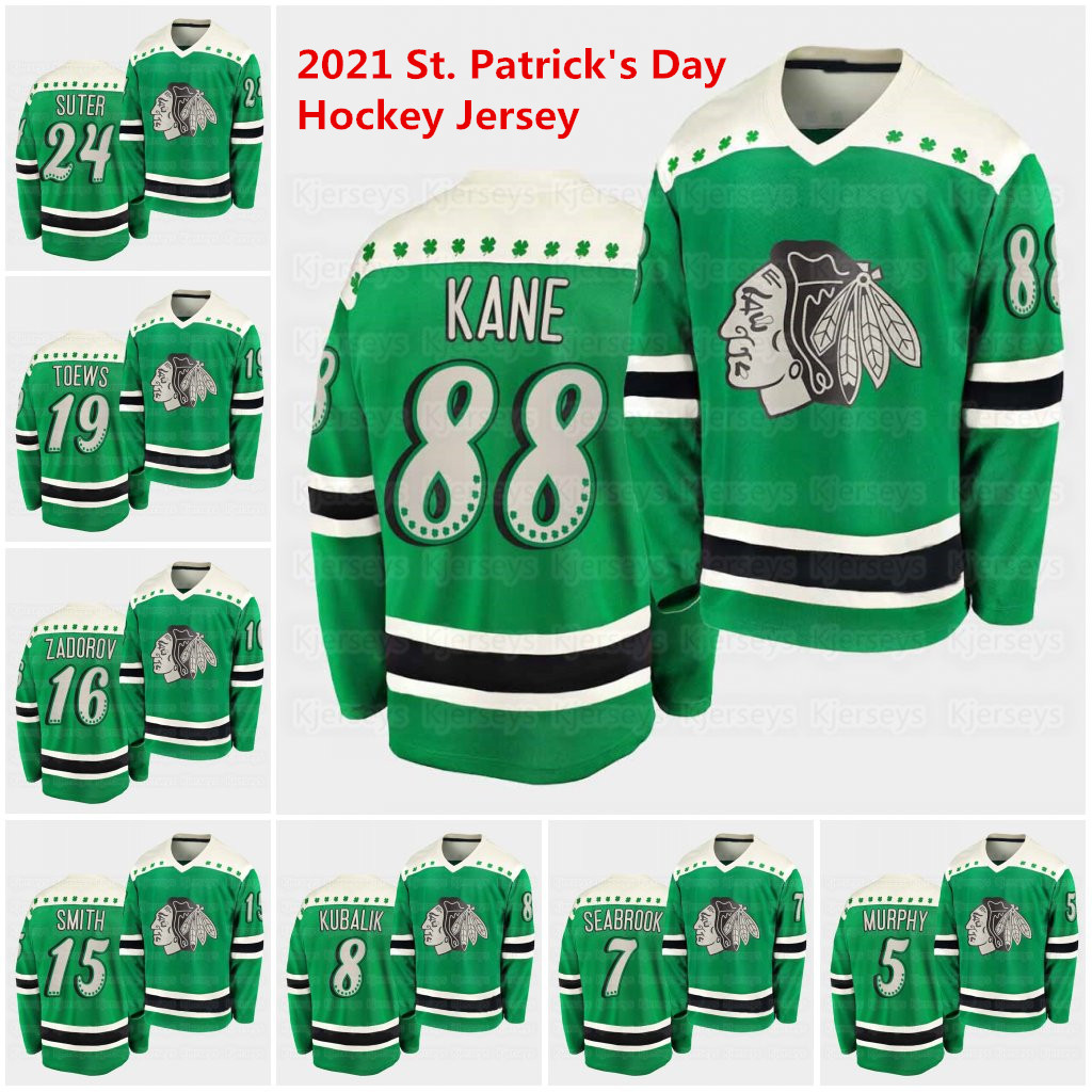 

Chicago Blackhawks 2 Duncan Keith 2021st patricks day jersey Jonathan Tuss Patrick Kane Brent Seabrook Dominik Kubalik Connor Murphy jerseys, Black;red