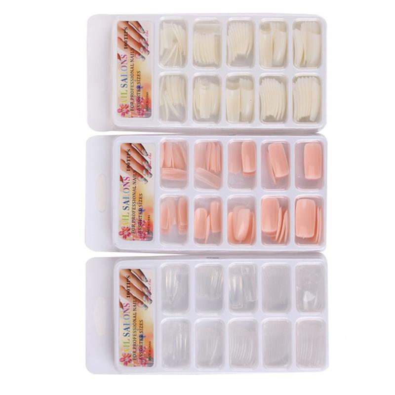 

False Nails 3 Boxes Short Square Shaped Artificial Transparent White Pink Fake French Coffin Full Cover Nail Art Tips, Red;gold