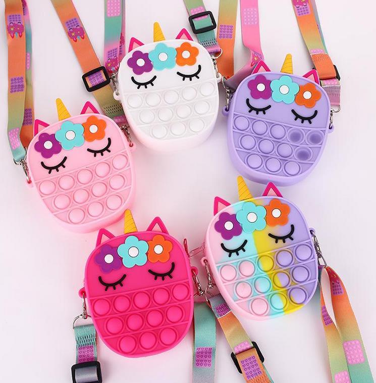 

Fidget Toy Sensory Bubble Coin Purse Shoulder Bag Unicorn Cellphone Straps Messenger Finger Push Bubbles Change Decompression Toys for Girls Kids New Stock