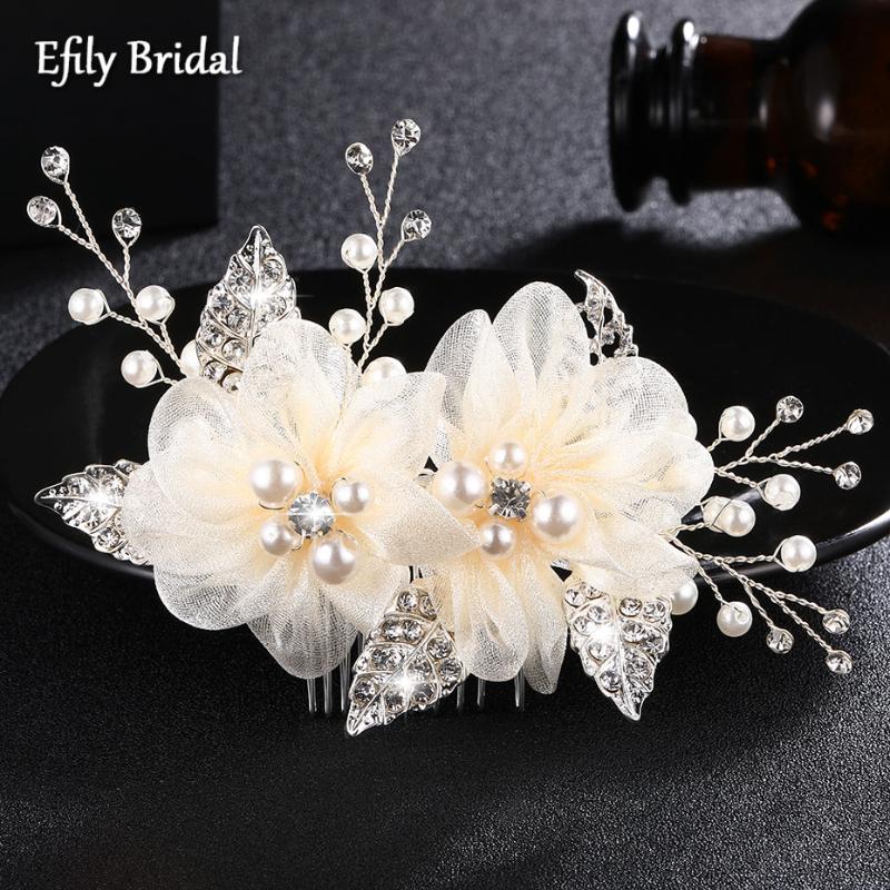 

Hair Clips & Barrettes Efily Sliver Color White Flower Comb Pearl Rhinestone Bridal Headpiece Wedding Accessories For Women Bridesmaid Gift, Golden;silver