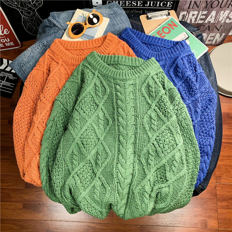 

2021 New Winter Sweater Men's Warm Fashion Casual Retro Knitted Pullover Men Wild Loose Korean Knitting Sweaters Mens Clothes M-2xl 835o, Purple
