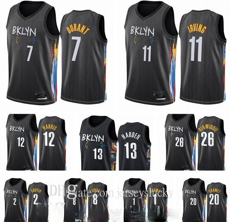 

2021 Men Black City Basketball Jerseys Brooklyn Nets James Harden Kevin Durant Kyrie Irving Blake Griffin Joe Harris Andre Roberson Jersey, Black;red