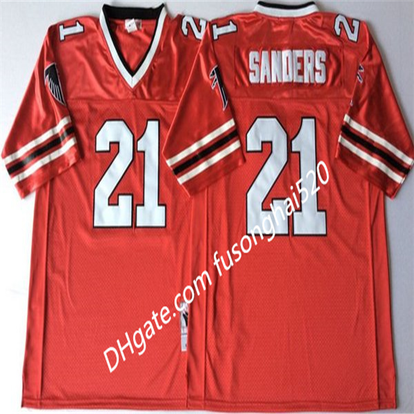 

Retro Mens Football 7 Michael Vick Jerseys 4 Brett Favre 21 Deion Sanders 10 Steve Bartkowski Red Black White Stitch Men Vintage