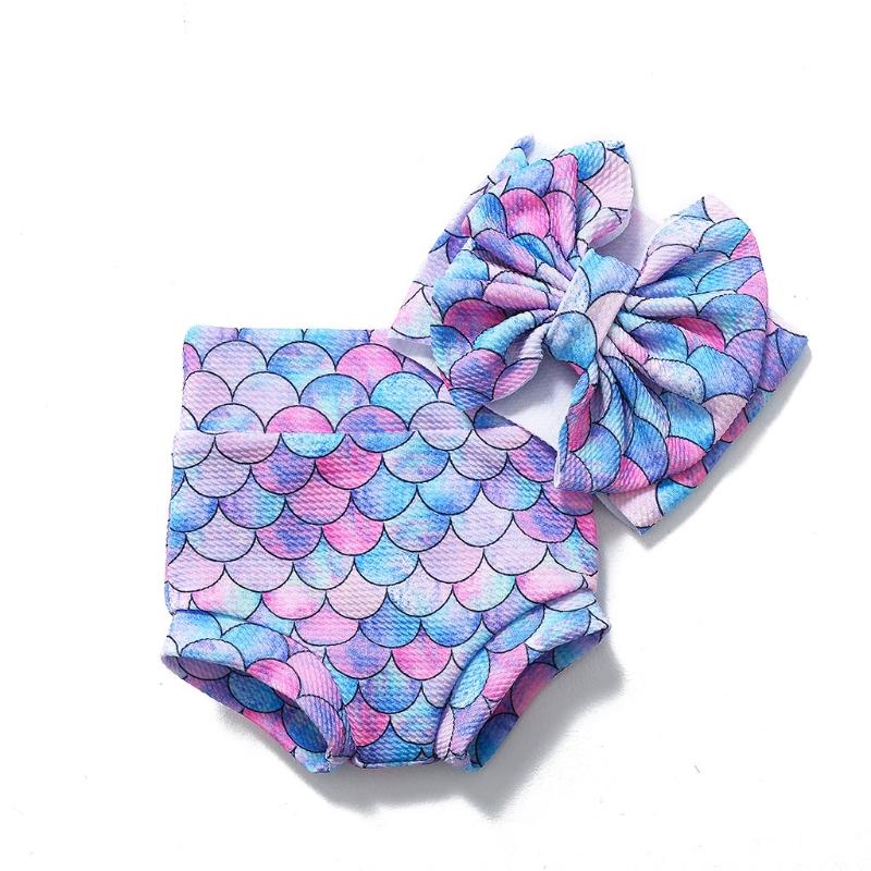

Skirts 57EE 2 Pcs Baby Summer Print Shorts Headband Set Short Pants Bow Hair Band Kit For Born Infants, Blue