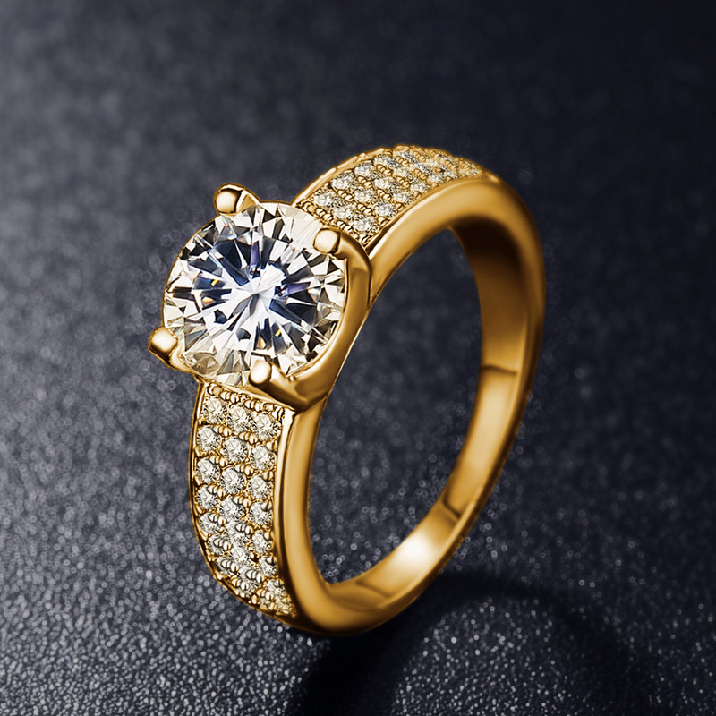 

18K RGP Stamp Pure Solid Yellow Gold Ring Solitaire 2ct Lab Diamond Wedding Rings For Women Silver 925 Jewelry