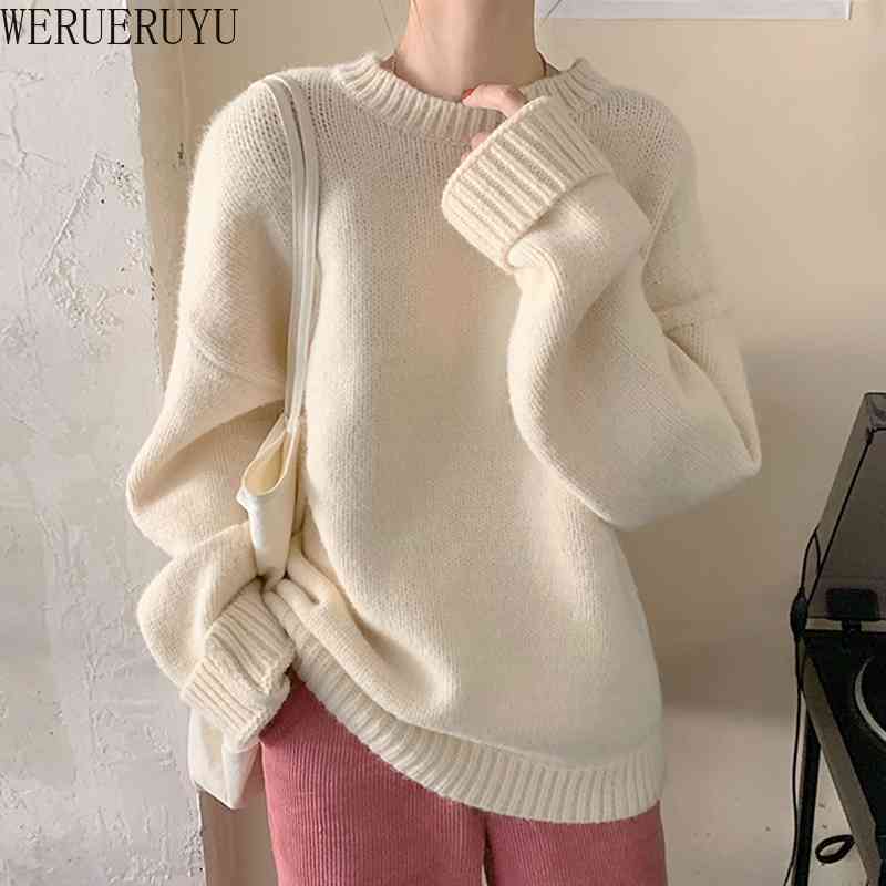 

WERUERUYU Sweater Women Autumn Winter Solid O Neck Pullover Sweaters Korean Style Knitted Long Sleeve Jumpers Casual Tops 210608, Photo color