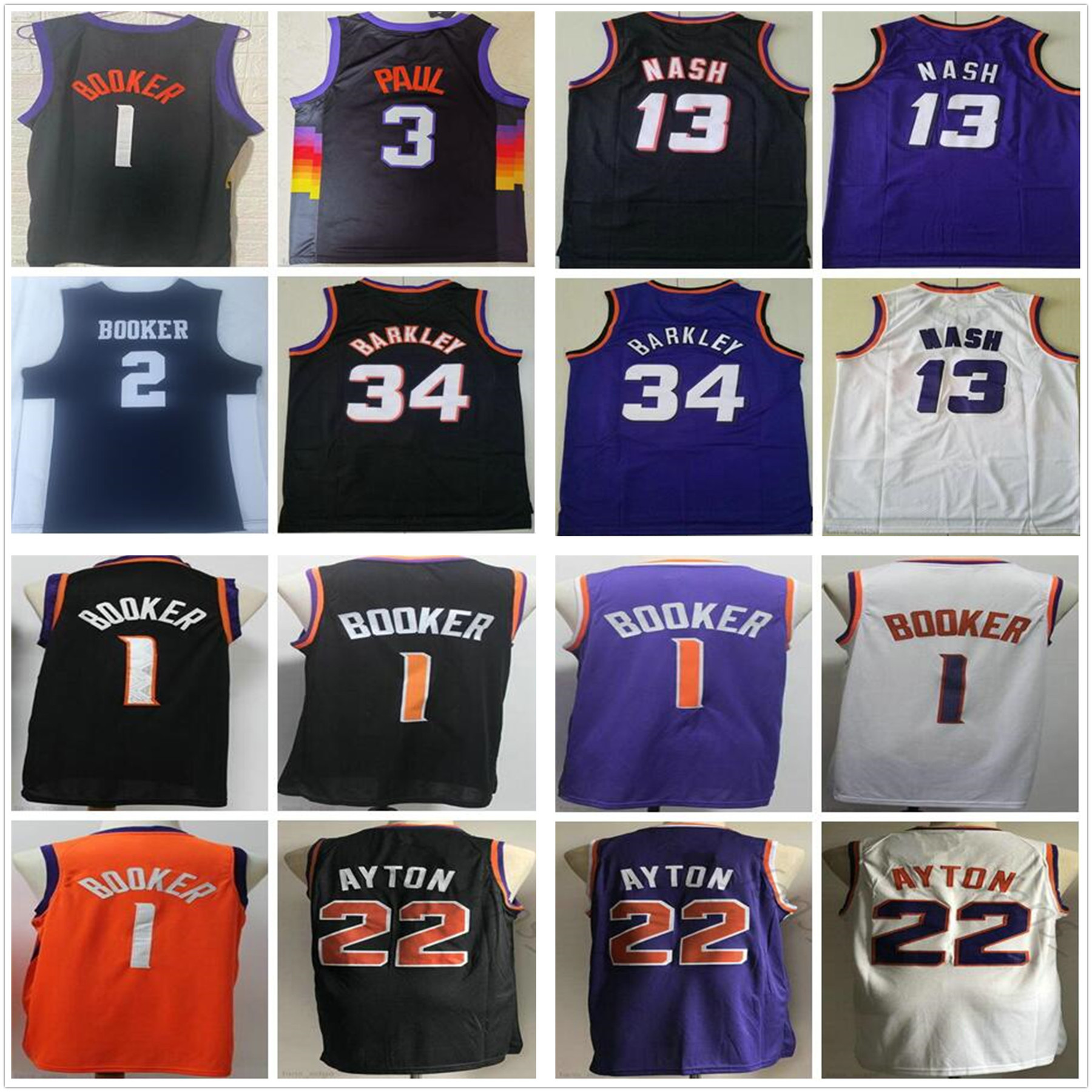 

NCAA Mens Phoenix Devin #1 Booker Basketball Chris 3 Paul DeAndre 22 Ayton Suns Vintage Retro Steve 13 Nash Charles 34 Barkley Jerseys, As picture