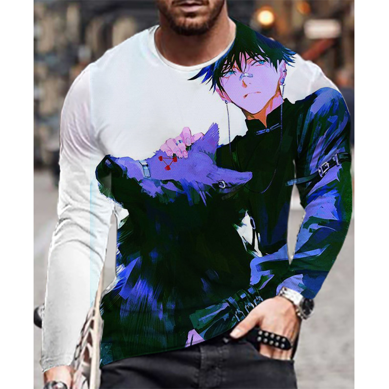 

European and outdoor men are 3D printed T-shirts, visual impact party tops, streetwear, round neck, high-quality long-sleeved designers, XL, White;black