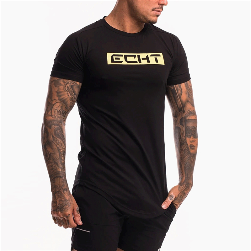 

2021 New Men Gyms Short Sleeve Cotton T-shirt Summer Casual Fashion Fitness Bodybuilding t Shirt Male Slim Tees Tops Clothing 947r, Black green