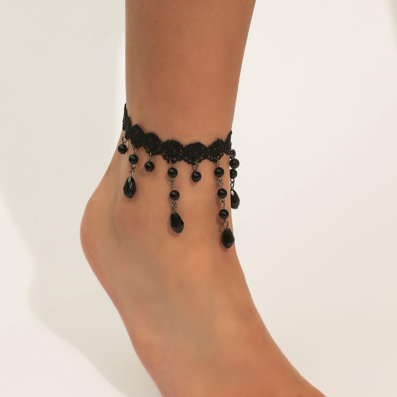 

Anklets 2022 Black Punk Style Lace Beaded Crystal Tassel Ladies Ankle Anklet Travel Beach Party Clothing Accessories Sexy 1, Red;blue