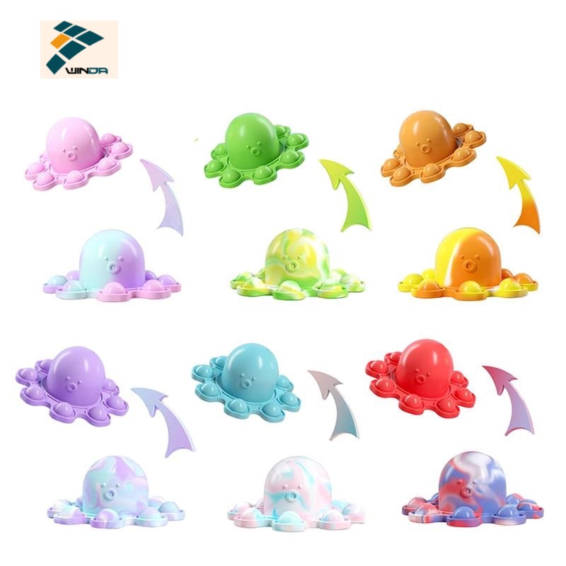 

200PCS Toy Original Pop Fidget Funny Rainbow Overturned Octopus Expression Flip Doll Silicone Decompression Pendant Toys 6 Color