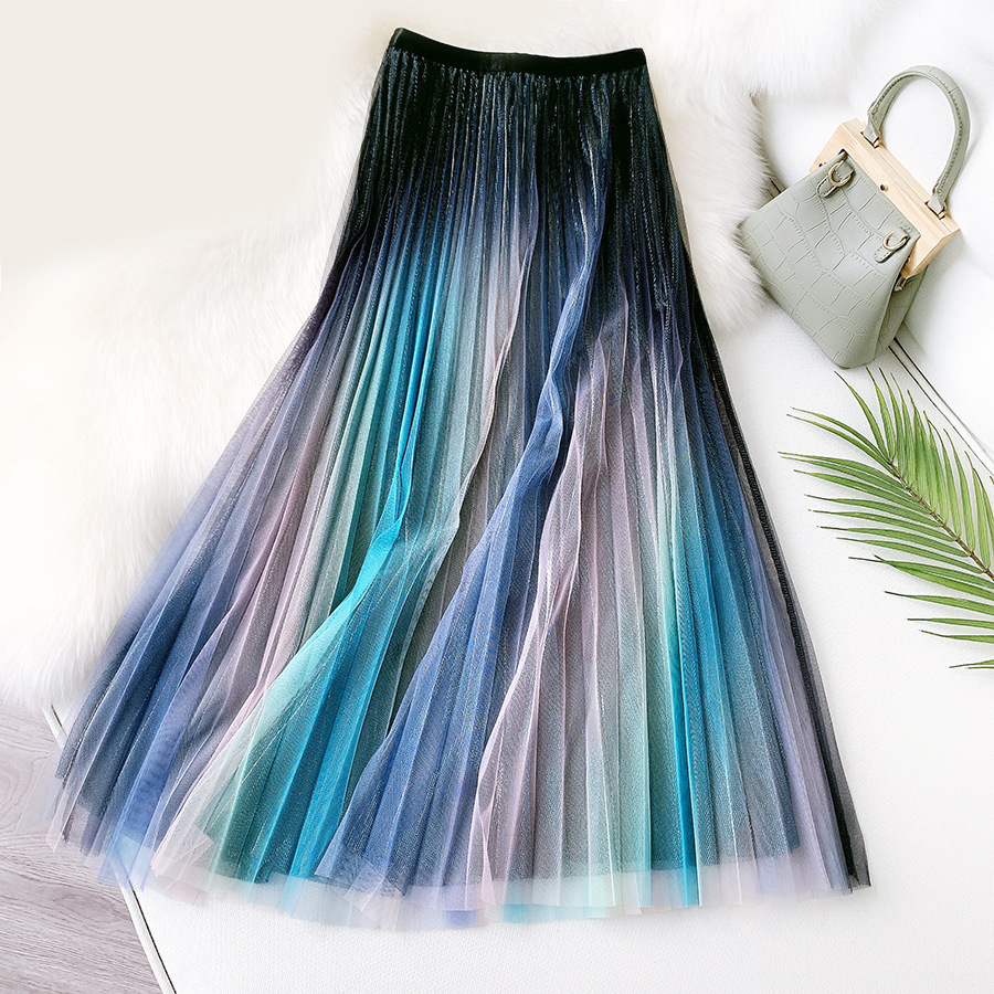 

2021 Women the Summer Line Gradient Color Plied Elegant High Waist Stretch Sleek Femme Skirt Xvbn, Color 1